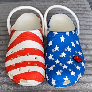 CROCS PATRIOTIC  M8
L10 RED WHITE AND BLUE
